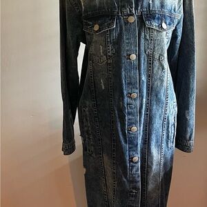 Tailored Maxi Denim Jacket Dress with Button Closure